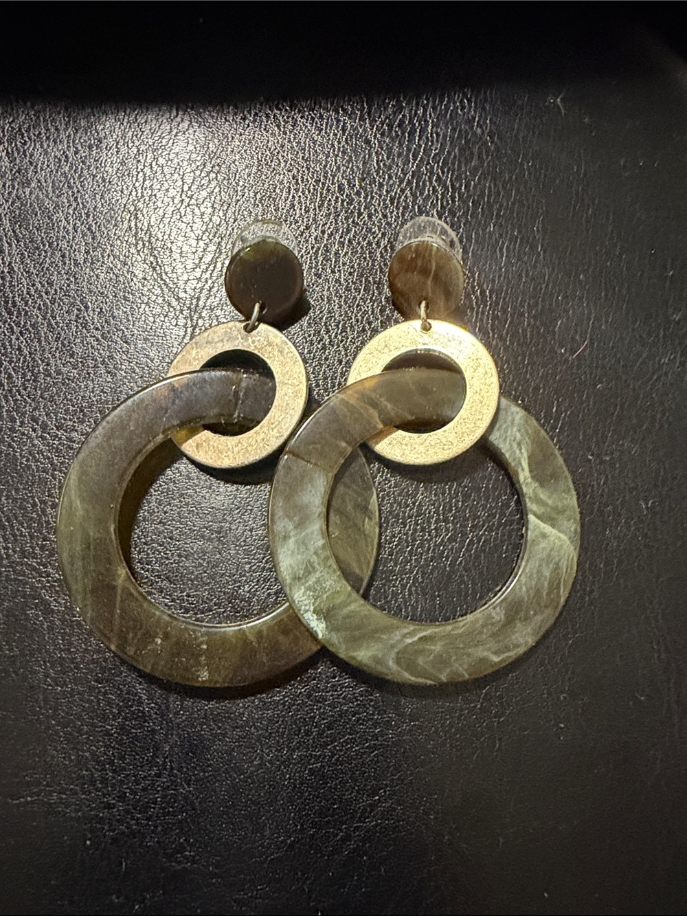 Gold & Olive Hoop Drop Earrings - Lightweight Women’s Jewelry